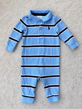 Ralph Lauren Light Blue & Navy Striped Polo One-Piece